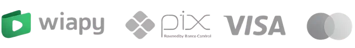 Formas de pagamento: Pix, Visa e Mastercard